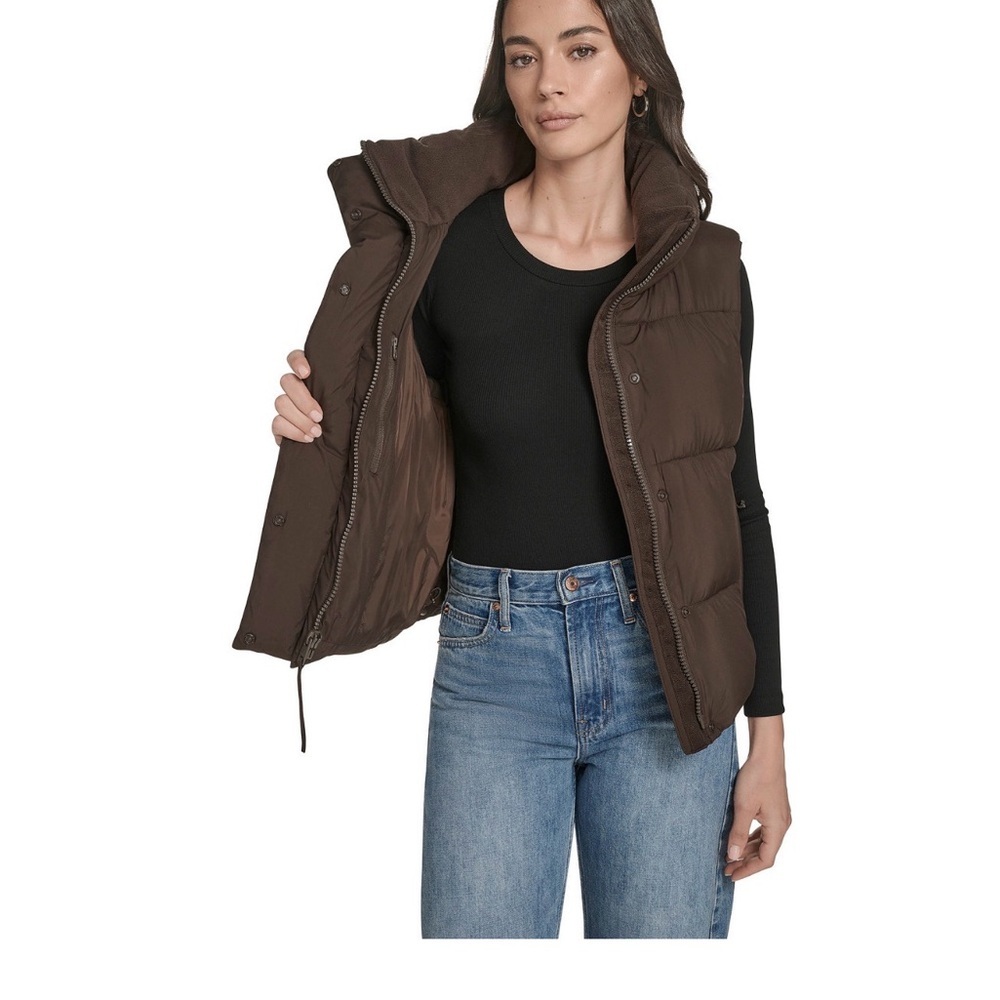 NWT Women's Stand Collar Puffer Vest In Brown, Size Large - Picture 4 of 10